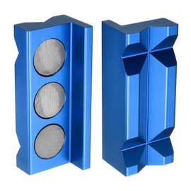 HARFINGTON Magnetic Vise Jaws 4 Inch Magnet V-Grooves Soft Aluminum Bench Jaw Pads Covers Multi-Purpose Protector for Woodworking Jewelry Making Plumbing, Dark Blue
