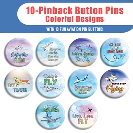 Creanoso Fun Aviation Pin Buttons (1-Set X 10 Buttons) - Stocking Stuffers Premium Quality Gift Ideas for Children, Teens, & Adults - Corporate Giveaways & Party Favors
