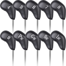 Golf Iron Cover, Magnet, 10 pcs (4-9, PW, GW, SW, LW) Wedge Cover Club Head Cover Set, Synthetic Leather, Black, Silver Number, Left and Right
