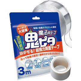 Demon Pita Double-Sided Tape, Magic Tape, Super Strong, Wallpaper, Storable, Removable, Japanese Brand, Genuine Product, Transparent, Glass, Tile, Cloth, Dash Cam (Width 1.2 in. (3 cm) x Thickness 0.08 in. (0.2 cm) x Length 9.8 ft. (3 m)