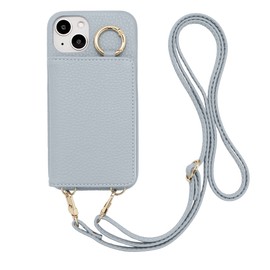MINTY iPhone15 Case Shoulder Strap with Ring Full Coverage Grayish Blue