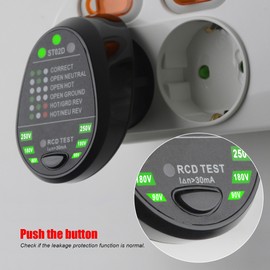 MESTEK Advanced RCD Electric Socket Tester Automatic Neutral Live Earth Wire Testing Circuit Polarity Detector Wall EU Plug Breaker Finder Electric Leakage Test with Voltage Backlight Display