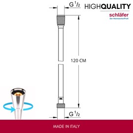 Schläfer 801290 | Premium Shower Hose 120 cm Length with Twist Protection Plastic White for Fittings and Shower Universal Connections: 1/2 Inch Brass Cone (DN15) PVC Retinated