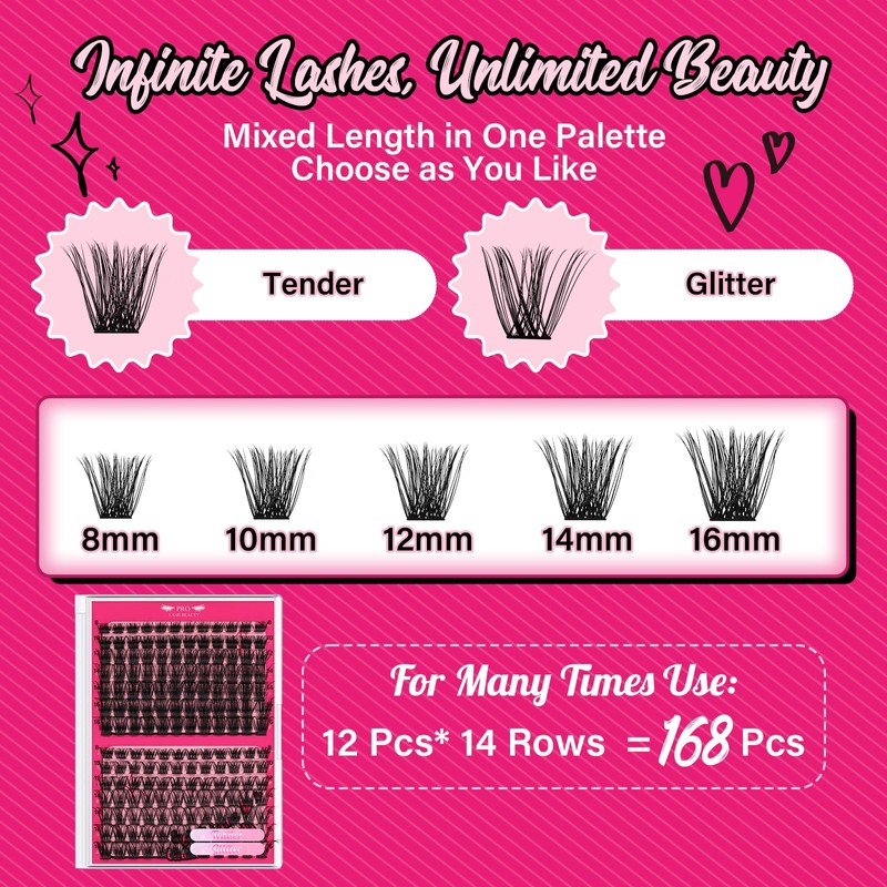 Lash Extension Kit Lash Clusters Kit with 168 Pcs Individual