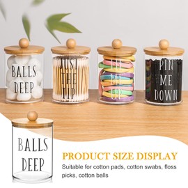 4 Pack Qtip Holder Apothecary Jars with Lids,10 oz Clear Bathroom Organizer Storage for Cotton Ball, Cotton Swab, Cotton Round Pads and Floss, Cotton Ball Holder Bathroom Decor Bathroom Containers