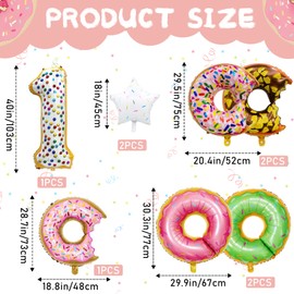 Donut Balloons Party Decorations, 8Pcs Candy Donut Birthday Number Mylar Foil Balloons for Donut 1st Birthday Candy Donut Theme Party Supplies