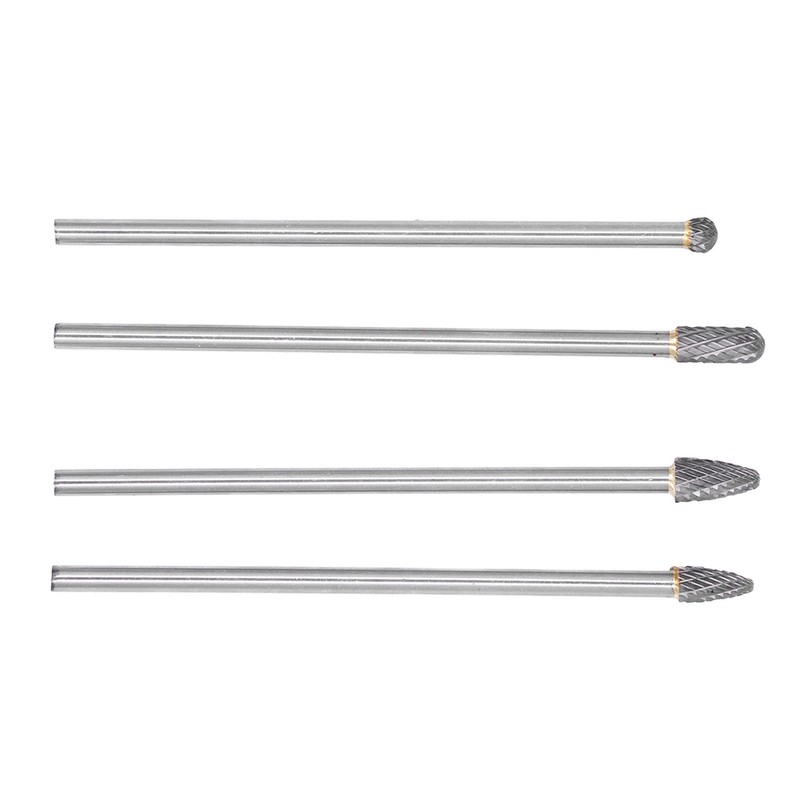 4Pcs Extended Carbide Rotating Burr Set 1/4in Shank Tungsten Steel