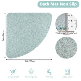 ZOKBOM Shower Mat Non-Slip 60 x 60 cm | Corner Loofah Bath Mat with Drain Anti-Mould Triangular Bath Mat for Elderly, Quick Drying & Cut to Size
