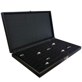 Black Leather Wrapped Jewelry Ring Display Tray Organizer ~ Holds 72 Jewelry Rings
