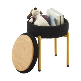 QLHousesuoH Vanity Stool Chair with Storage Multi-Functional Makeup Stool & Side Table Teddy Velvet, 4cm Foam Support Storage Chairs, 300lb Capacity for Bedroom, Living Room, Dressing Room (Black)