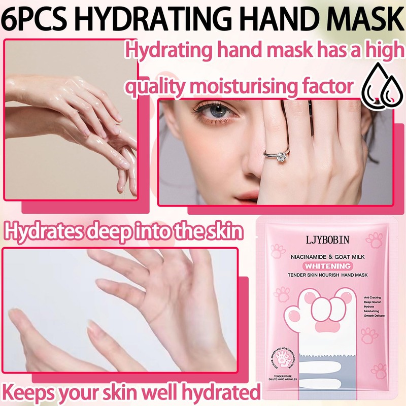 6PCS Hydrating Hand Mask Gifts Set,Intensive Cute Hand Masks for