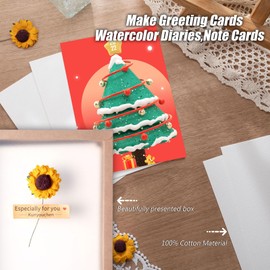 50 Sheets Pure Cotton Watercolor Cards Bulk 140lb/300 GSM Cold Press Paper Blank White Water Color Paper Cards for Kids Child Students Adults Artists Drawing Gift Cards 5 x 7 Inch