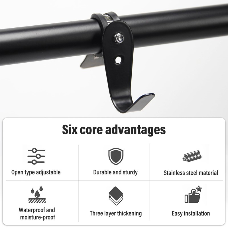 DOVORSY Tube Rod Hooks,Black Adjustable J-Hooks Made of Cold-Rolled Steel,