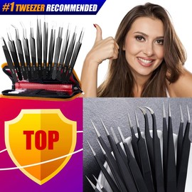 Antonki Tweezers, Precision Tweezer Set, Craft Tweezer Kit, Soldering Tweezers, Jewelry Tweezers, Ingrown Tweezers, Eyelash Extension Tweezers, Eyebrow Tweezers - 12 Pack with Case