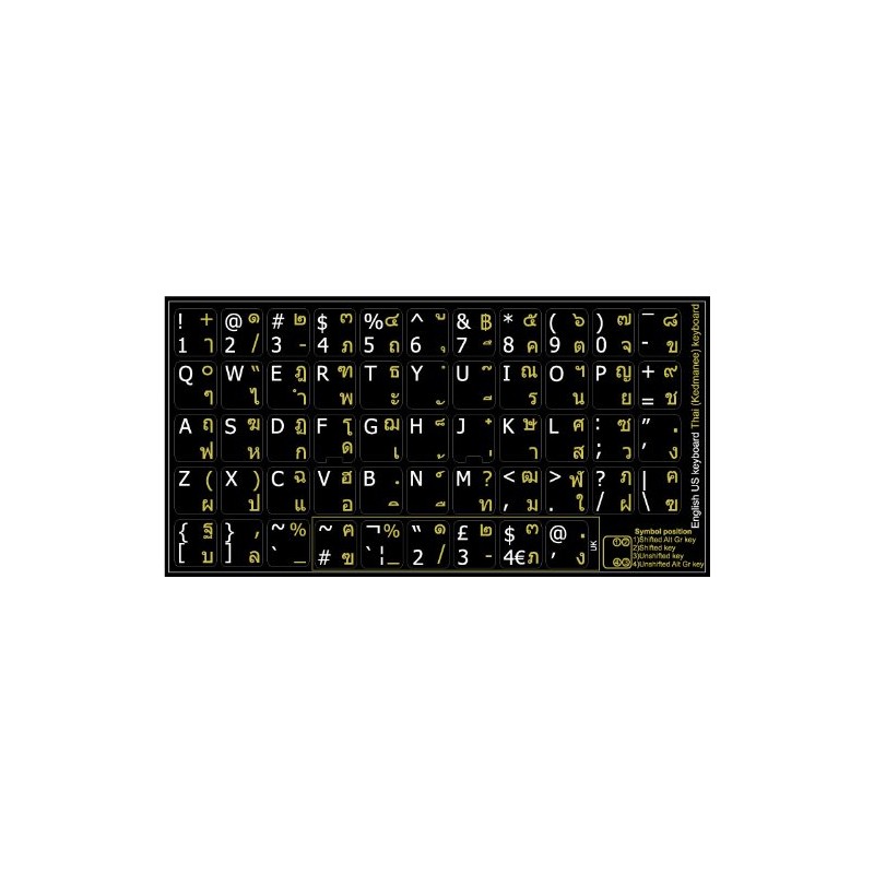 4Keyboard Thai-English Non-Transparent Keyboard Decals Black Background for Desktop, Laptop