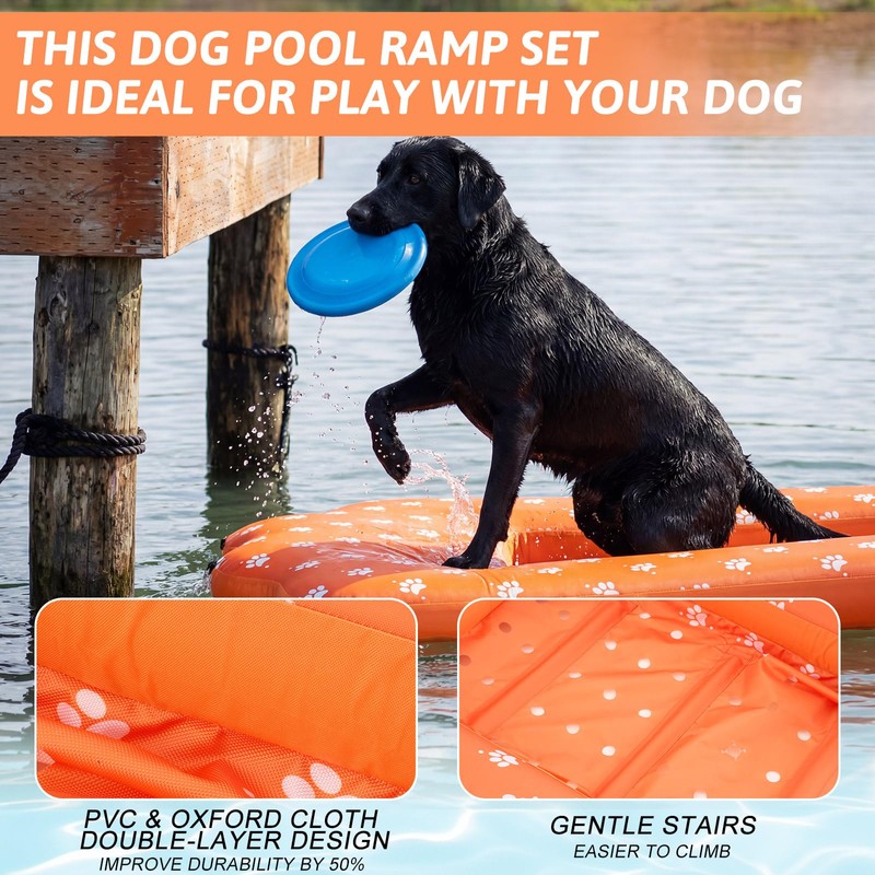 Halloscume Dog Inflatable Water Ramp for Pool Dock Lake, Foldable,