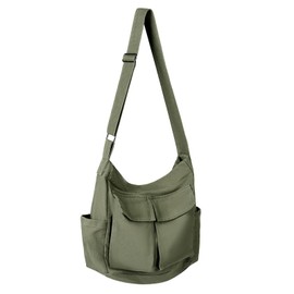 Messenger Bag Crossbody Men Women, Canvas Shoulder Bag with Zipper Water Bottle Holder College Work(Green)