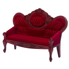 Birostiana Dollhouse Furniture Miniature Dollhouse Accessories 1 12 Scale Vintage Red Wooden Sofa Mini Victorian Bench Chair for Dollhouse Living Room Craft Decoration Party Kit