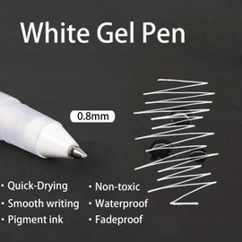 White Gel Pens for Art Drawing Sketching Writing 0.8mm White Ballpoint Pen Highlighter（Pack of 6）