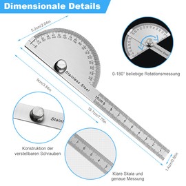 FEMONGY Protractor Protractor Metal 180° Stainless Steel Goniometer with Locking Screw Protractor with Scale Ruler for School Carpenters DIY Painting Drawing Marking
