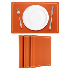 sourcing map 4 Pcs Faux Leather Placemats for Dinner Table, PU Leather Rectangle Table Mats Placemats Heat Resistant Waterproof Oil Proof Kitchen Placemats (Orange Gold Line)