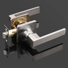 GOBEKOR 3 Pack Passage Door Levers Square Door Handles Brushed Nickel Interior Lever Door Handles for Hallway Closet Straight Keyless Door Lever