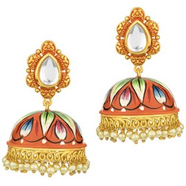Aheli Elegant Enamel Jhumki Ethnic Wedding Wear Floral Printed Drop Dangle Earrings Indo Western Fashion Jewelry Gift for Women