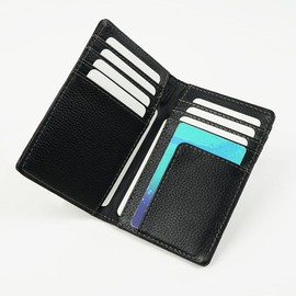 Emono Men's Folding Credit Card Case, Fragment Case, Genuine Leather, Simple, Cowhide Leather, Shrink Leather, Black