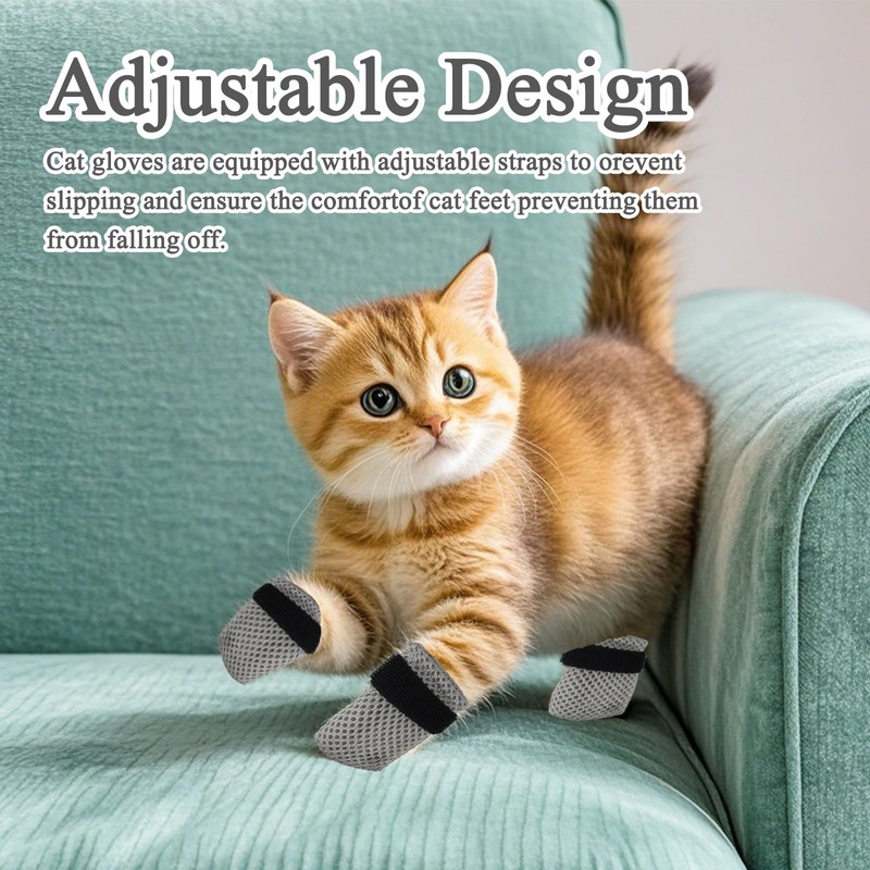 4 PCS Cat Mittens to Prevent Scratching, Adjustable Cat Booties