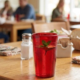 TrueCraftware- 8 oz. Pebbled Tumbler Drinking Cups Red Color Set of 12 - Reusable Premium Water Iced Tea Glasses Drinking Glasses Stackable Dishwasher Safe Break-Resistant for Home and Restaurants