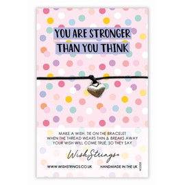 WishStrings, Stronger than You Think, Positive Quote - Friendship Bracelet – Bracelets with Tibetan Charm – Make a Wish Best Friend Bracelet – Hand Strung and Knotted Bracelet – Sentimental Jewellery