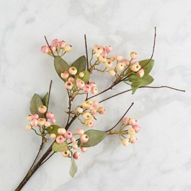 Factory Direct Craft Artificial Cream and Pink Berry Cluster and Leaf Spray | for Indoor Decor