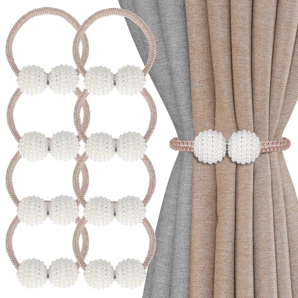 8 Pack Magnetic Curtain Tie Backs with Pearls,Modern Curtain Holdbacks