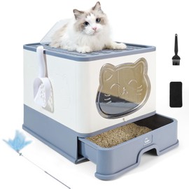 HelloMiao Fully Enclosed Cat Litter Box with Lid, Foldable Extra Large Cat Toilet, Drawer Type Cat Litter Tray with Plastic Scoop, Suitable for Cats Under 17.6Ib(8kg)