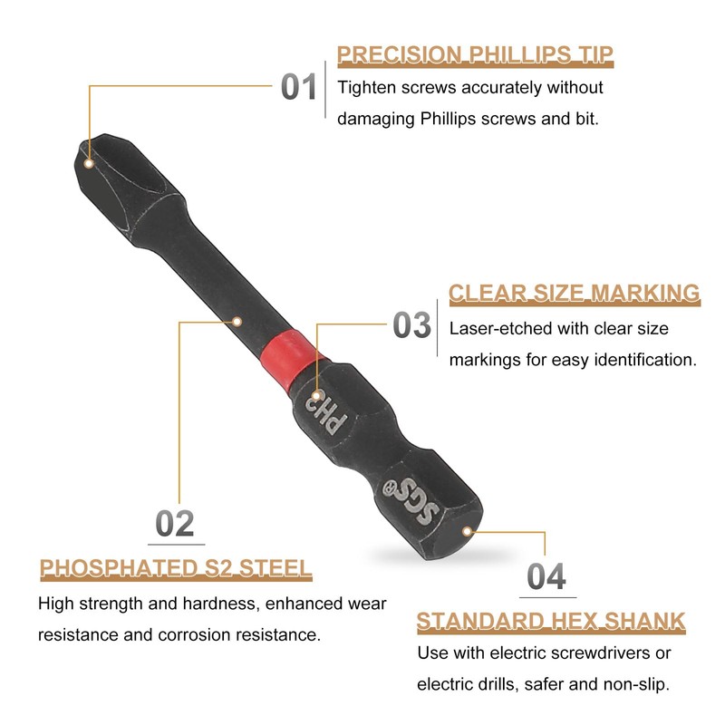 sourcing map #3 Phillips Impact Screwdriver Bit PH3 1/4" Hex