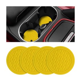 KHGUZ 4PCS Car Cup Coasters, Non-Slip Automotive Insert Cup Holder Pad, Waterproof Dustproof Vehicle Interior Decorative Embedded Drink Mat Accessories, Universal for RV, SUV, Truck (Yellow)