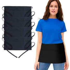 MXHBSTP 4 Pcs Waitress Apron, Black Waitress Apron with Pockets, Waist Apron for Kitchen Cooking Cleaning Gardening Painting, Half Apron Set for Restaurant Staff and Home Use