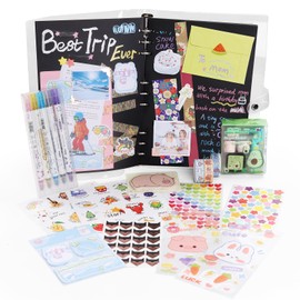 8x10'' Black Paper Ring Binder Scrapbook Kit, DIY Journal Kit, Make Your Own Scrapbook & Diary Supplies Toy Set for Tween Teenage Kids, Creative Art Craft Kit, Birthday Gifts for 8-14 (Midnight)