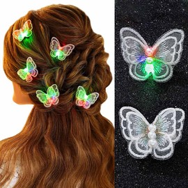 Zoestar Light Up Butterfly Hair Clips 5PCS Butterfly Hair Pins Rave Costume Hair Accessories for Women (White, One Size)