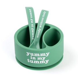 Bella Tunno Bowl and Spoon Baby Feeding Set – Suction Bowl and Baby Spoon for Toddlers and Kids, Baby Led Weaning Spoons and Bowls with Non-Toxic, BPA Free Silicone, Yummy Tummy/Moody