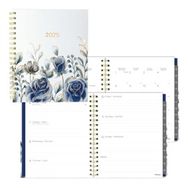 Blueline® 2025 Abstract Floral Weekly/Monthly Planner, 12 Months, January to December, Gold Twin-Wire Binding, 9.25" x 7.25", Blue, Bilingual (C37090B.01-25)