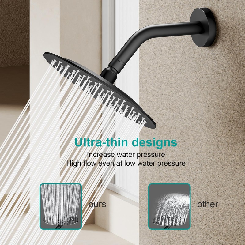 AULEEND 8 Inch Round Rain Shower head, High Flow Stainless