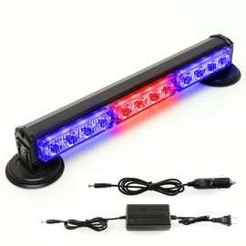BooYu 14" Red/Blue Battery Powered Police Firefighter Emergency Strobe Lights Bar for Trucks/Vehicles Rechargeable Wireless Rooftop Mini Hazard Flashing LED Beacon Warning Light w/Magnetic Base