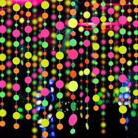 Fesnova Neon Bead Curtain, Black Light Decoration, Multicoloured Hanging Decoration, Neon Decoration, 400 cm, for Black Light Party, Luminous Disco Ball Look