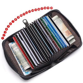 LOUEBICA Men for Leather Credit Card Case Holder RFID Blocking Zipper Travel Wallet