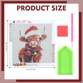 Yeaqee Highland Cow Diamond Painting Kits for Adults and Beginners 5D Christmas Full Round Festival Diamond Art Kit, Decorative Xmas Cow Pictures Arts and Crafts for Home Wall Decor 12 x 16 in
