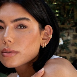 MYEARS Women Flower Earrings Gold Huggie Bloom Hoop Cubic Zirconia 14K Gold Plated Small Simple Hypoallergenic Everyday Jewelry