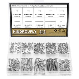 Kindroufly 58 Pieces 1/4-20x 1/2", 3/4", 1", 1-1/4", 1-1/2", Phillips Pan Head Machine Screws Nuts Assortment Kit, 304 Stainless Steel, Fully Machine Thread