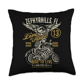 Zephyrhills FL USA Distressed Style Motorcycle Design Throw Pillow