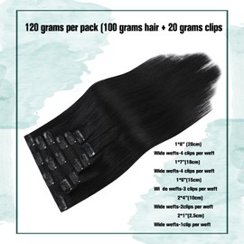 18Inch Naturl Black Clip in Hair Extensions 120 Grams100% Silky Straight Remy Human Hair Extensions for Women 7pcs 17clips